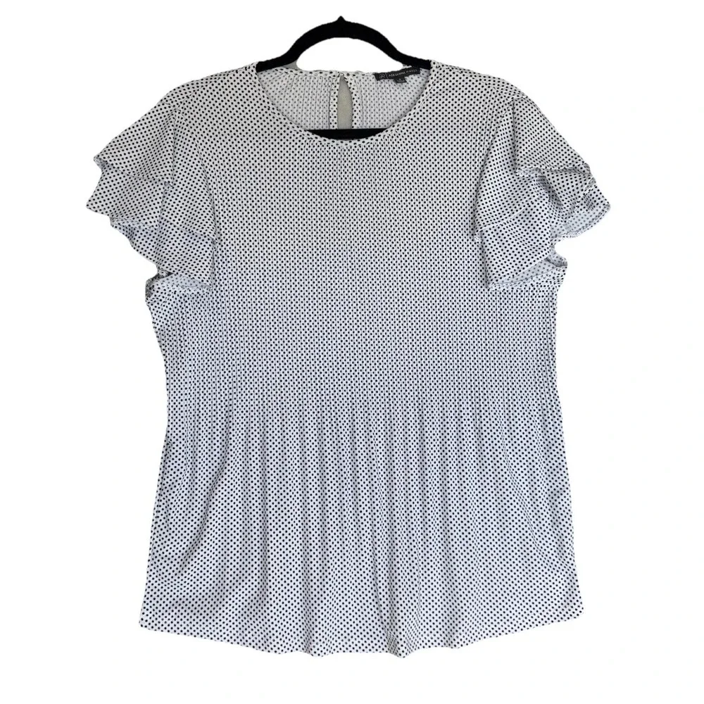 Adrianna Papell Blouse Top Womens Small White Polka Dot Flutter Sleeve Elegant